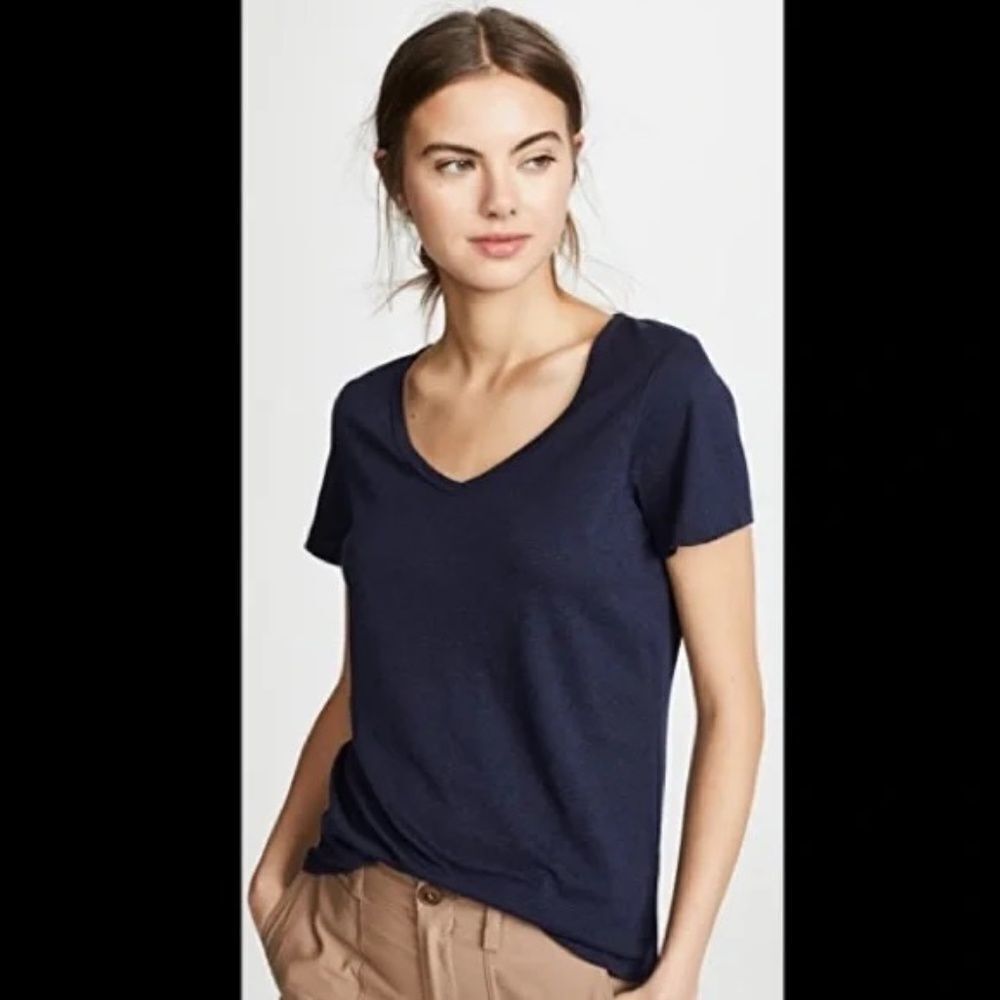 Vince Cotton Blend Navy V-Neck Tee Shirt Sz M‎
